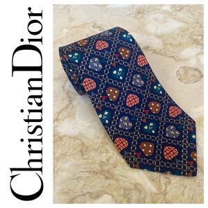 Christian Dior 100% Silk Hearts Patchwork CD Monogram Multicolour Tie